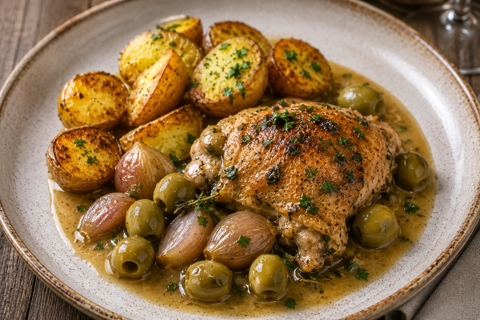 Poulet aux olives et au vin blanc
