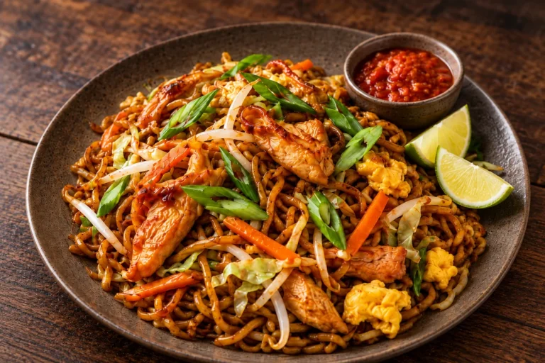 Mie Goreng med kylling, æg og sprøde grøntsager