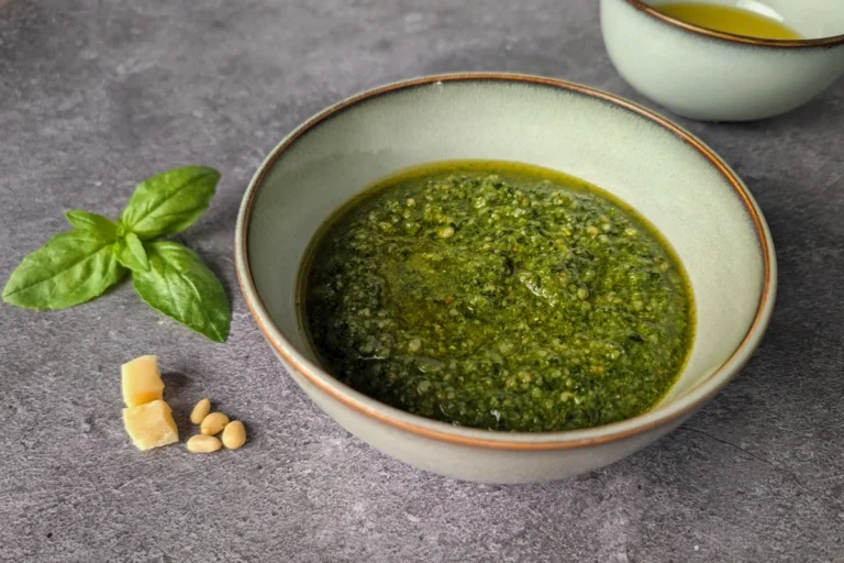 Hjemmelavet grøn pesto med basilikum, Grana Padano og pinjekerner